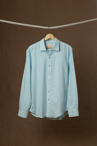 Camisa de lino (Rayas celestes)